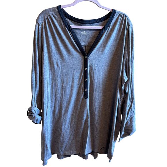 Lands' End Women's Long Sleeve Gray Black Trim Snap Detail Tunic Shirt Plus 3X - Picture 1 of 9